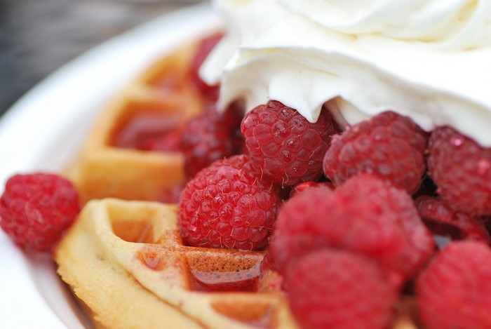 Waffles with Raspberries and Whipped Cream