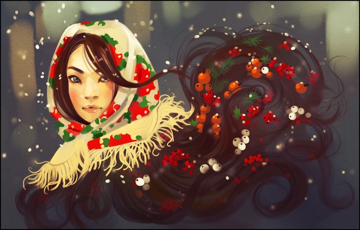Girl with scarf and berries in her hair