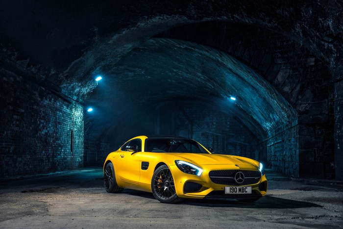 Yellow 2015 Mercedes-Benz AMG GT S in Tunnel