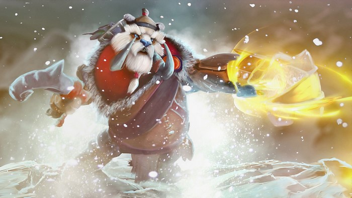 Tusk from Dota 2 in a snowy environment