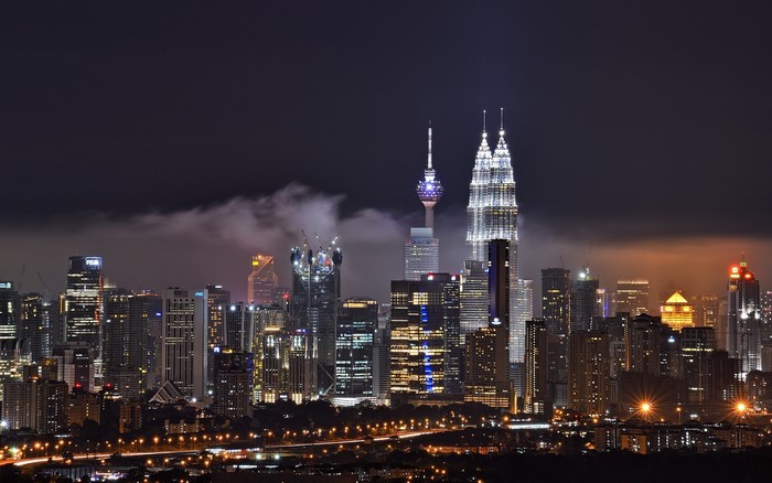 Kuala Lumpur Night Skyline with Twin Towers