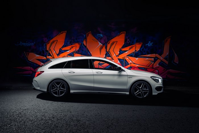 White 2015 AMG CLA 45 Shooting Brake with Graffiti