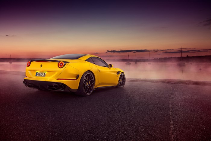 Yellow Ferrari California T by Novitec Rosso at Sunset