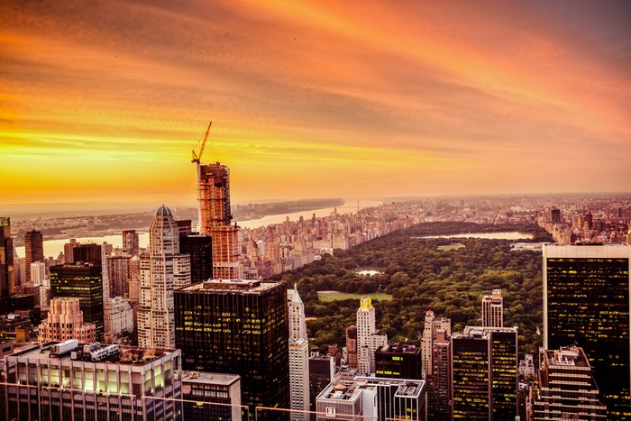 New York City Skyline with Central Park at Sunset