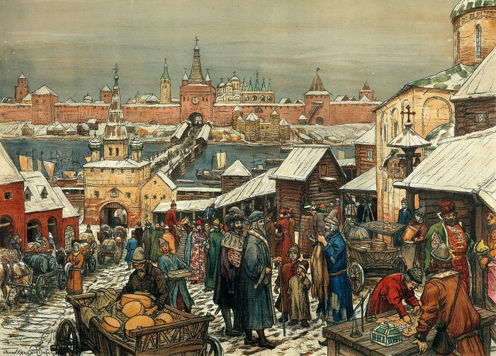 Apollinary Vasnetsov's Novgorod Marketplace in Winter