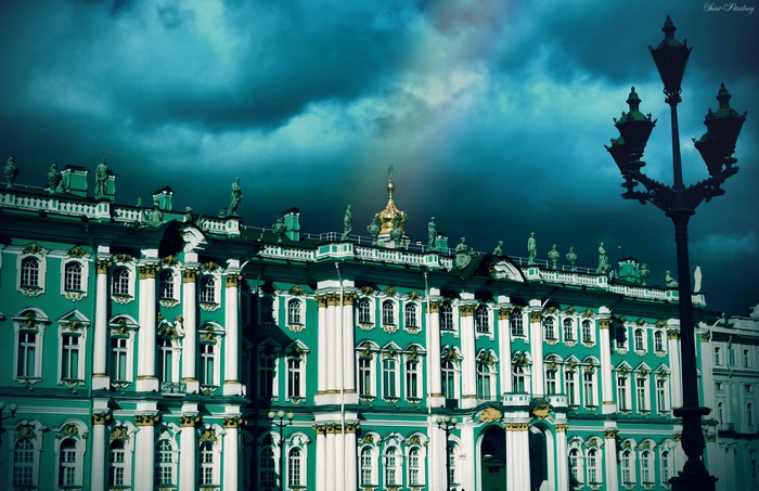 Hermitage Museum, St. Petersburg, with Street Lights