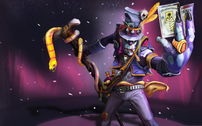 Witch Doctor from DOTA 2 with snake and cards