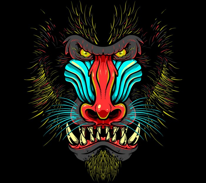 Illustration of a fierce baboon's head