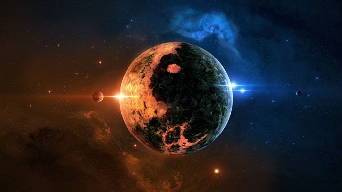 Planets in space with lava and nebulae