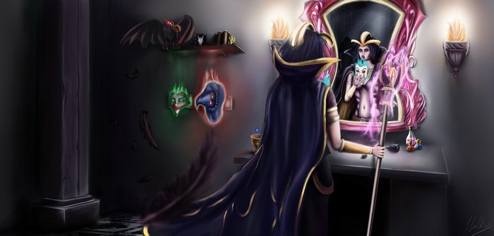 League of Legends character with masks and mage staff