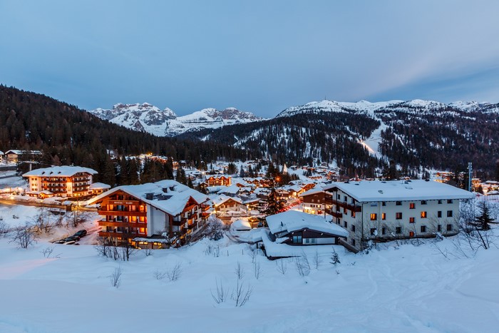 Madonna di Campiglio village in the Italian Alps at dusk