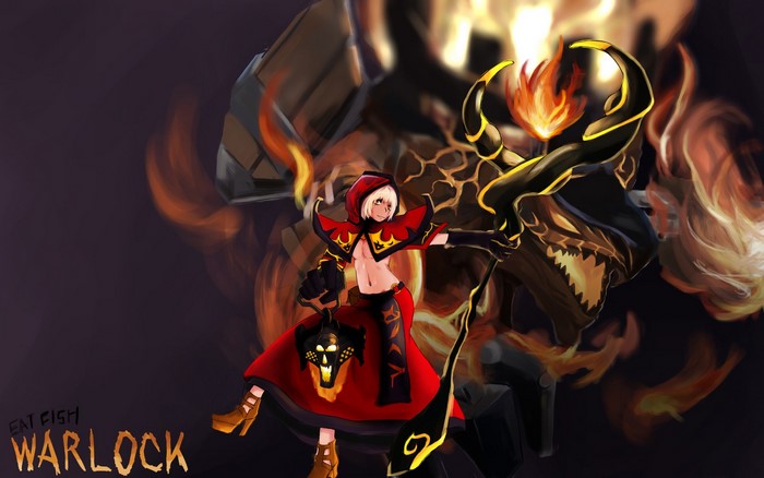 Girl Warlock with Fiery Monster