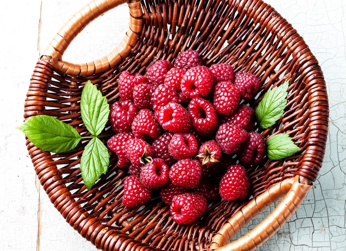 Raspberries in a wicker basket