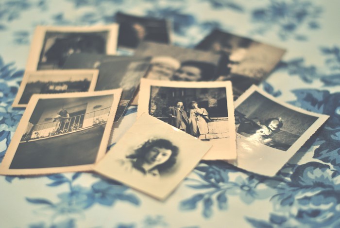 Retro photographs on a floral background