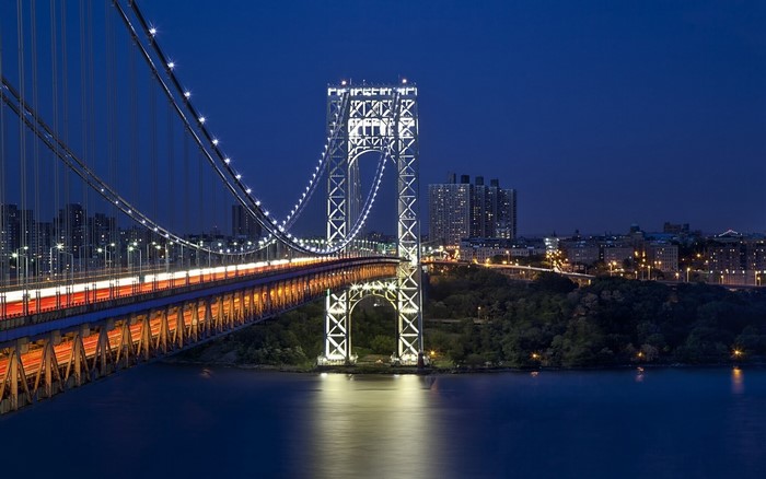 George Washington Bridge over Hudson River at night