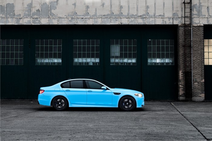 Light Blue BMW M5 F10 with Black Wheels