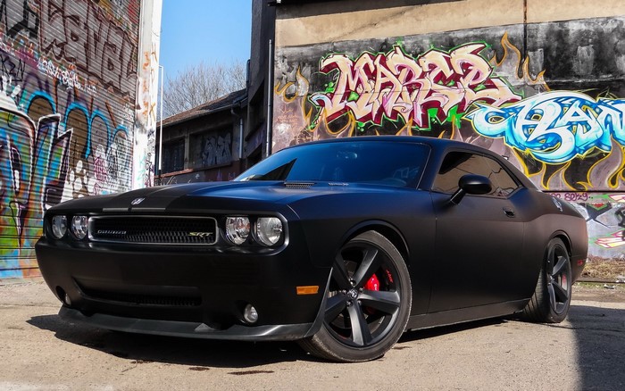 Matte Black Dodge Challenger SRT with Graffiti