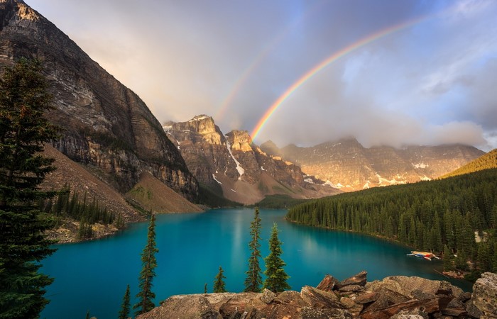 Moraine Lake with Rainbow, Valley of the Ten Peaks, Canada
