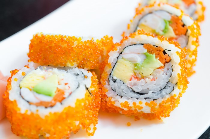 Sushi rolls with caviar and stuffing