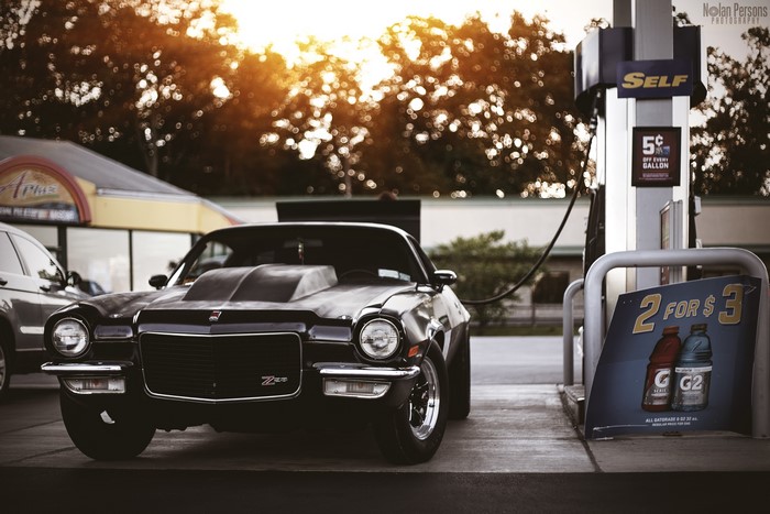4K 1981 Chevrolet Camaro Z28 at gas station