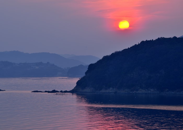 Sunset over the sea in Tatsuno, Hyogo Prefecture, Japan