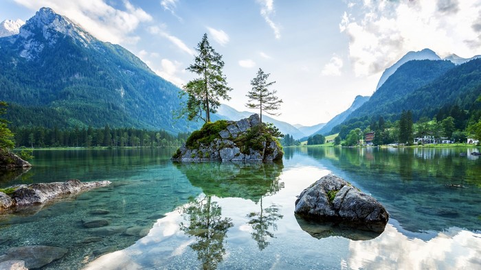 Lake Hintersee with Mountains in Berchtesgadener Land, Germany