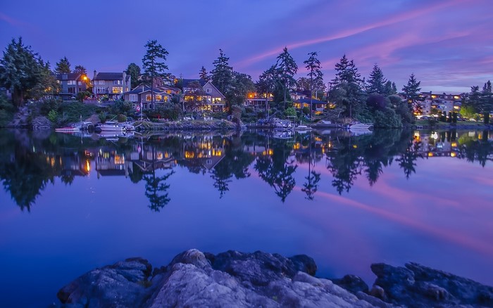 Houses on Vancouver Island, British Columbia, Canada at Dusk
