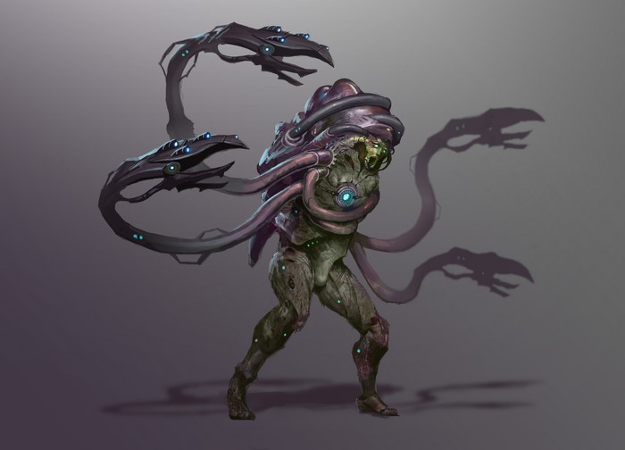 Monster with mechanical arms and tentacles