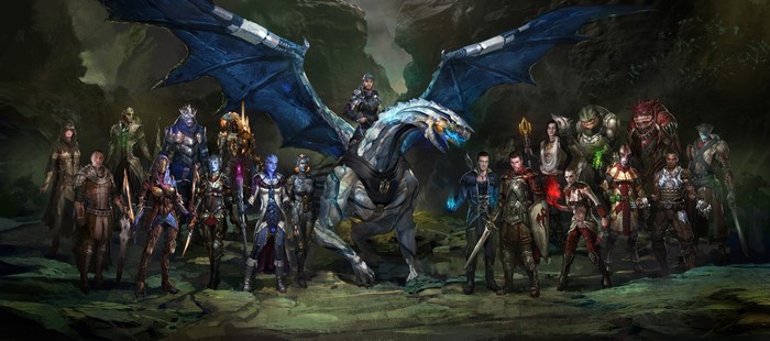 Mass Effect and Dragon Age characters with a dragon