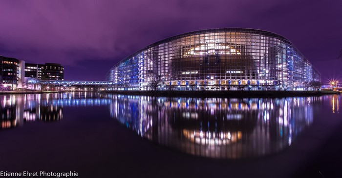 European Parliament Building in Strasbourg at Night