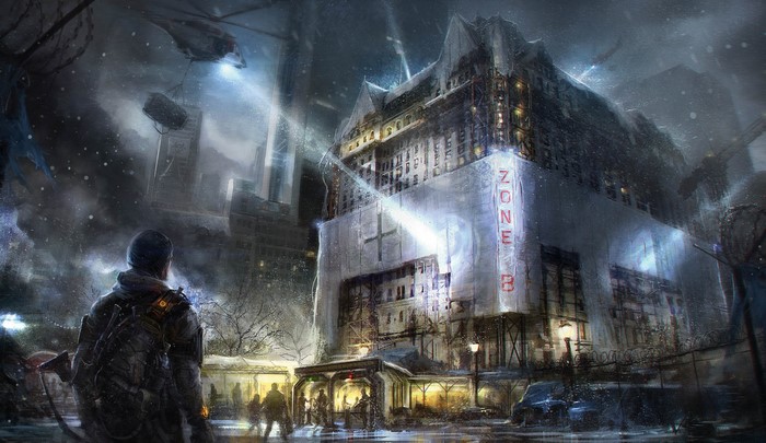 The Division Zone B building in a snowy city