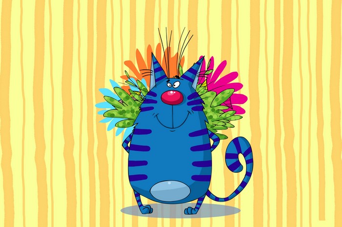 Blue striped cat with flowers