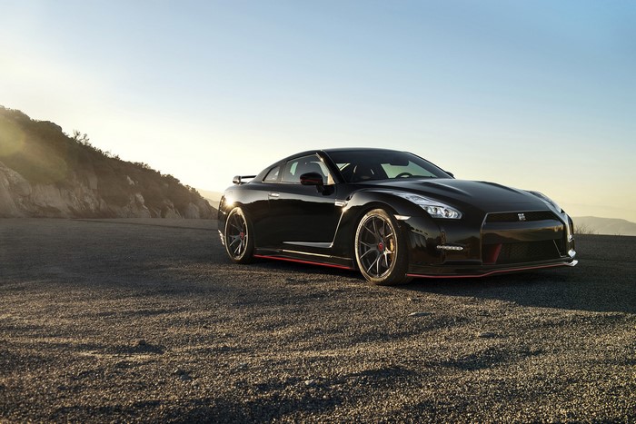 Black Nissan GT-R on a Gravel Road