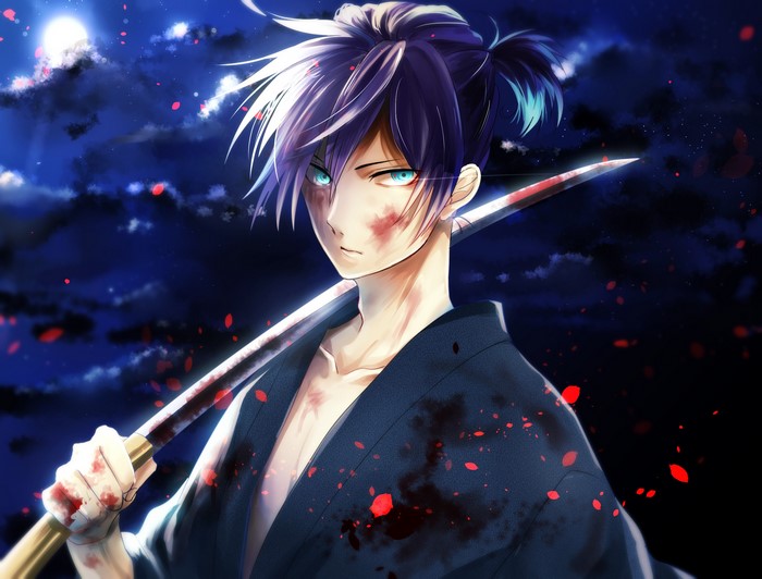 Yato from Noragami with a bloody katana
