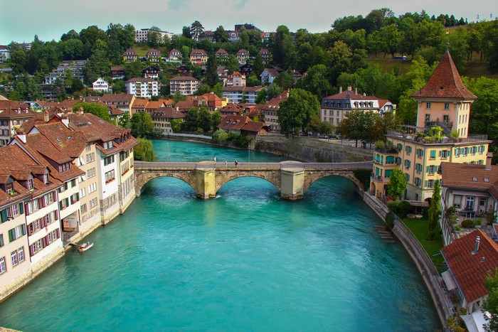 Bern, Switzerland: River Aare and Old Town Bridge