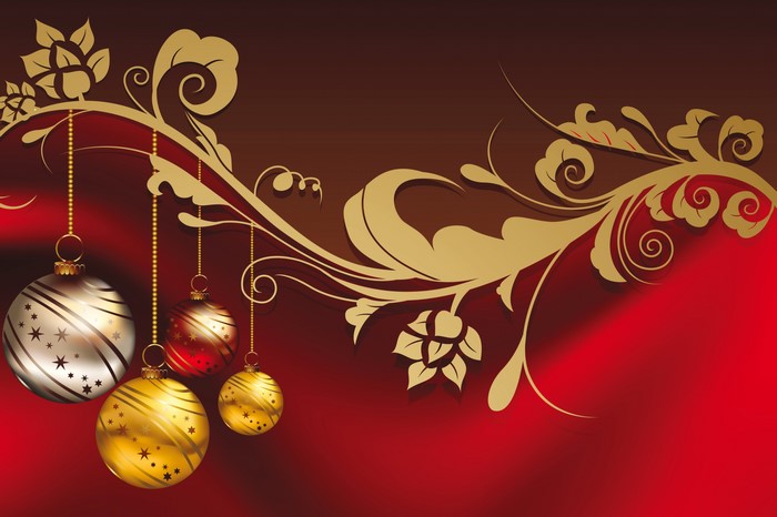 Christmas ornaments with golden floral tracery