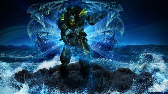 Kunkka from DOTA 2 playing bass guitar