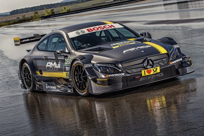 Mercedes-Benz AMG C 63 Coupe DTM race car on wet track