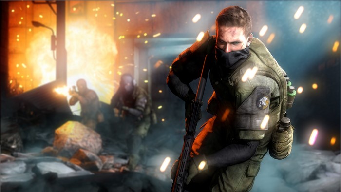 Soldiers in a fiery explosion, Metal Gear Solid V