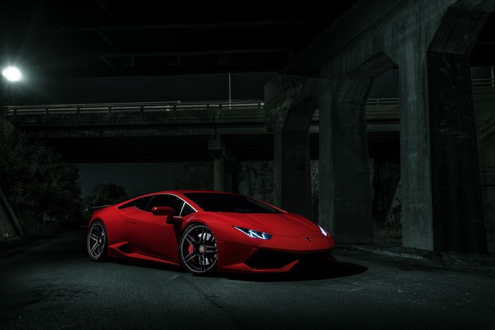 Red Lamborghini Huracan LP640-4 Exotic Supercar at Night