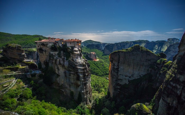 Meteora Monasteries in Greece at Night
