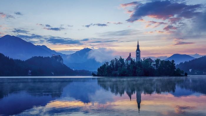 Lake Bled with Church Island and Mountains, Slovenia