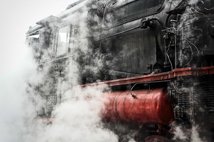 Steam train with smoke