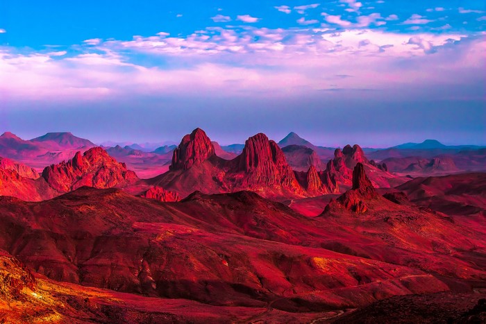 Sahara Desert mountains at sunset, Algeria