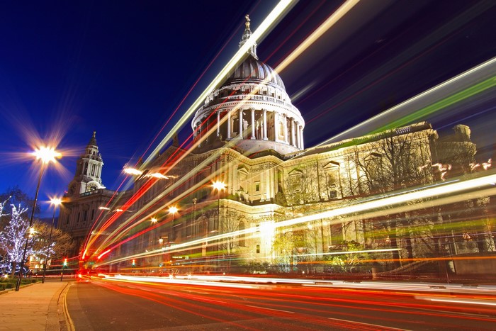 St. Paul's Cathedral at Night with Light Trails in London