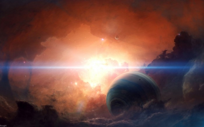 Planet and Nebula in Space