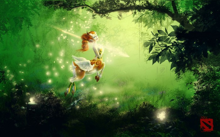 Enchantress from DOTA 2 in a magical forest