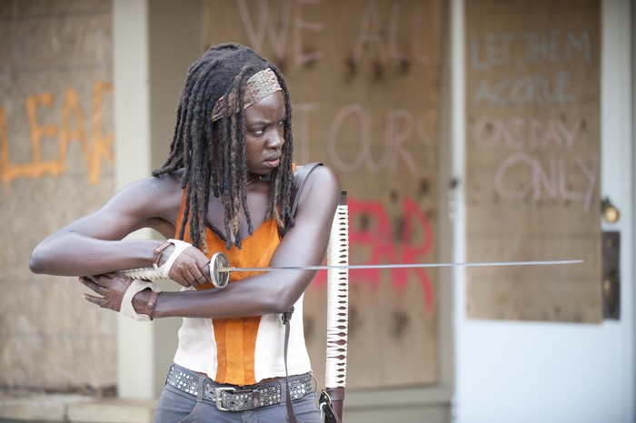 Michonne from The Walking Dead with a sword