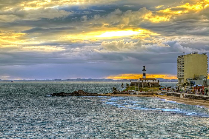 Salvador Bahia Lighthouse and Coastline at Sunset