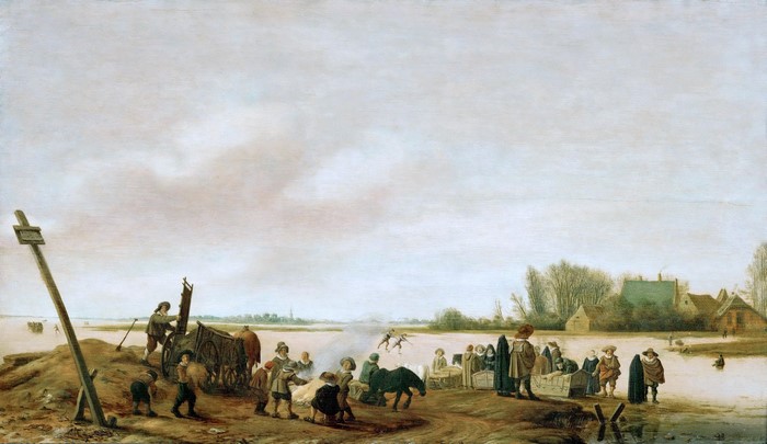 Winter Landscape with Skating and Sledding